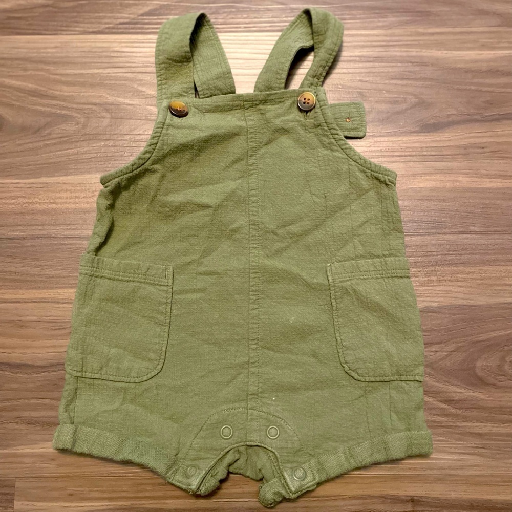 Okie Dokie Olive Green Baby Cotton Short Overalls size 6M